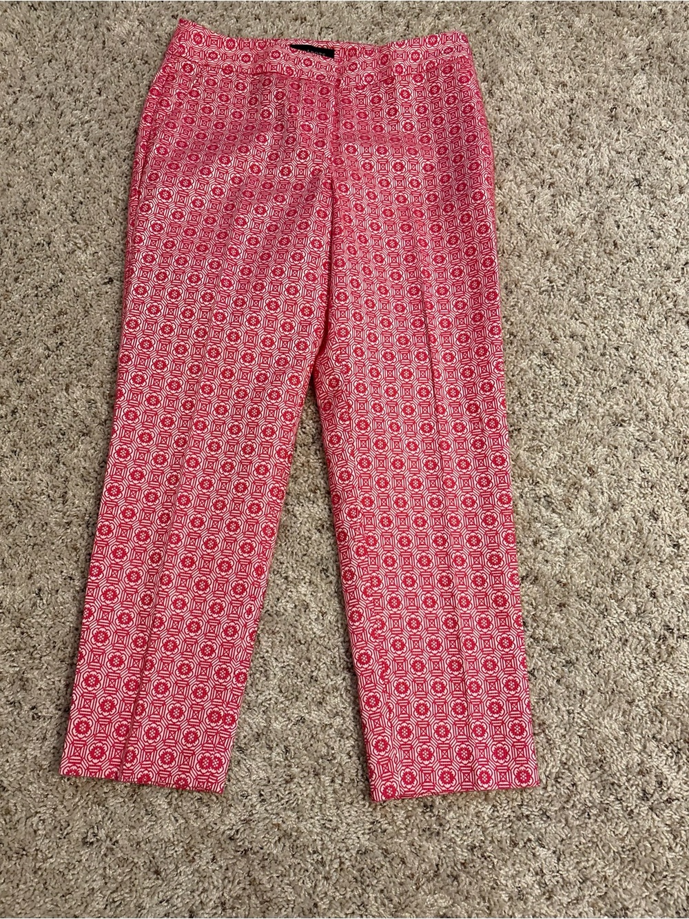 Talbots Heritage Red Geo Print Ankle Pants NEW With Tag SIze 4P Workwear Office